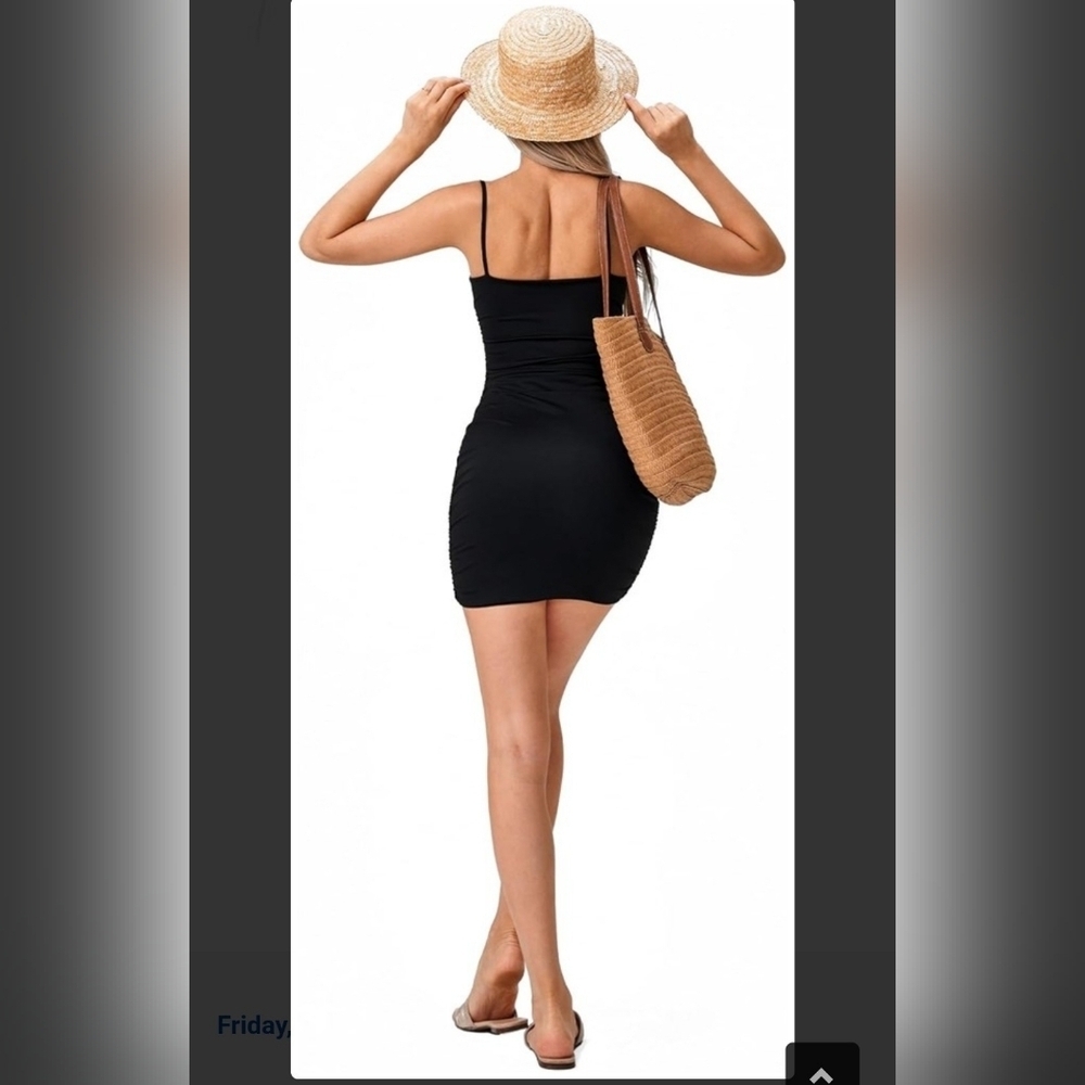 Elegant Black Women's Rouched Bodycon Mini  Dress Size Small - Picture 4 of 4